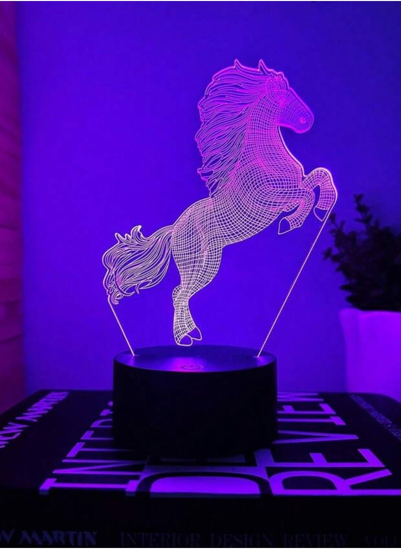 مصباح LED بتصميم ثلاثي الأبعاد لتزيين الطاولة متعدد الألوان بتصميم حصان لعشاق الخيل