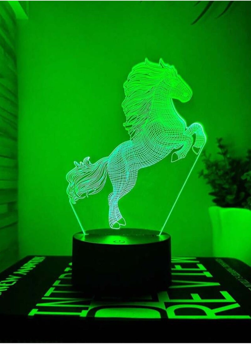 مصباح LED بتصميم ثلاثي الأبعاد لتزيين الطاولة متعدد الألوان بتصميم حصان لعشاق الخيل