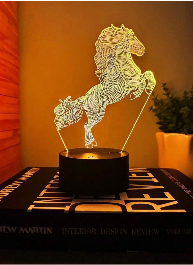 مصباح LED بتصميم ثلاثي الأبعاد لتزيين الطاولة متعدد الألوان بتصميم حصان لعشاق الخيل