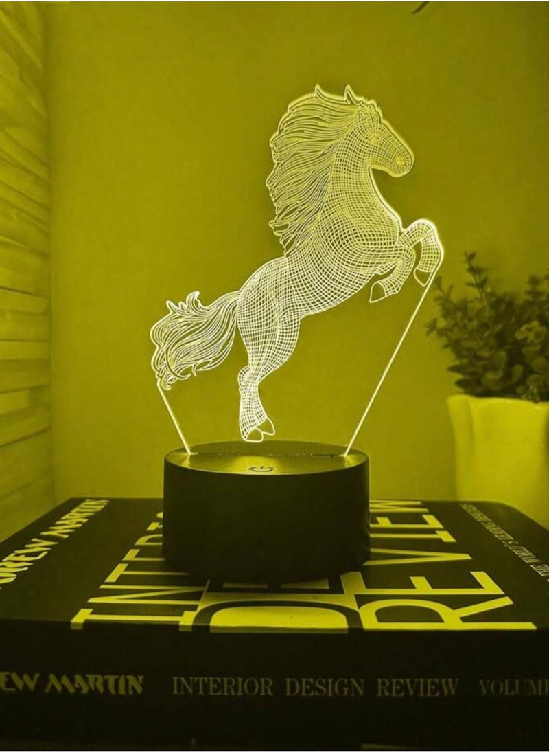 مصباح LED بتصميم ثلاثي الأبعاد لتزيين الطاولة متعدد الألوان بتصميم حصان لعشاق الخيل