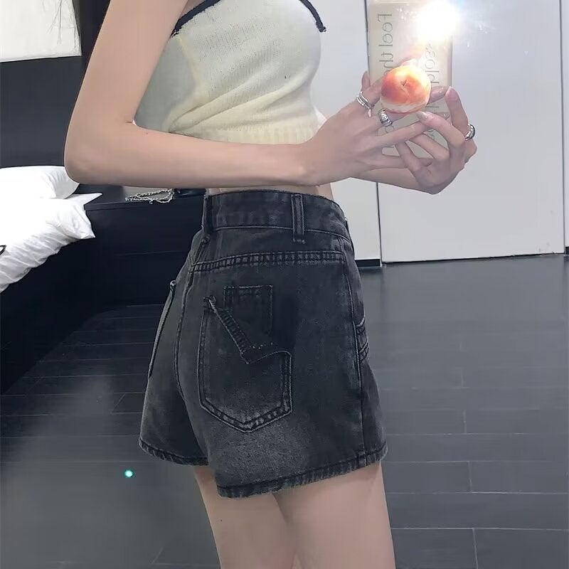 American Style Retro High Waist Denim Skirt Womens Summer New Hot Girl Hip Skirt A- Line Skirt Skirt Culottes black gray - Image 3