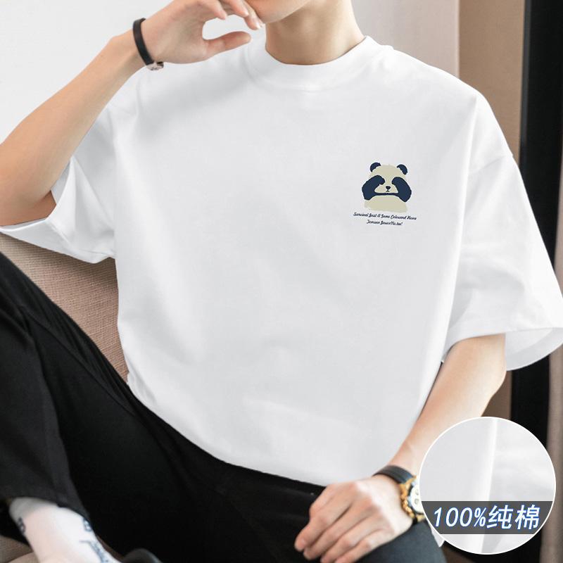 2025 Summer New T-shirt Round Neck Men's Loose Round Neck Cotton Sports Casual Fashion All-match Simple Trend - Image 3