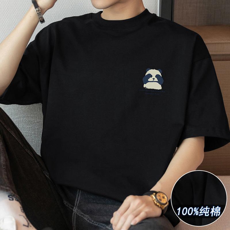 2025 Summer New T-shirt Round Neck Men's Loose Round Neck Cotton Sports Casual Fashion All-match Simple Trend - Image 2
