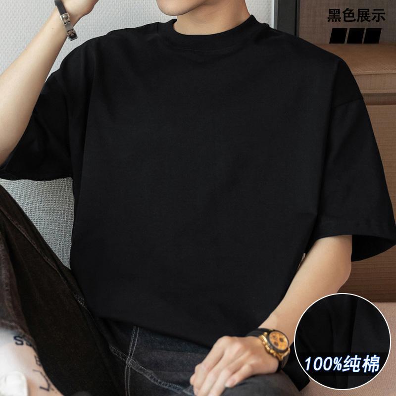 2025 Summer New T-shirt Round Neck Men's Loose Round Neck Cotton Sports Casual Fashion All-match Simple Trend - Image 1