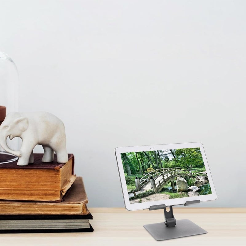 Foldable Metal Tablet Stand Universal Adjustable Tablet Holder for Desk Office Use with Nonskid Base Gray - Image 4