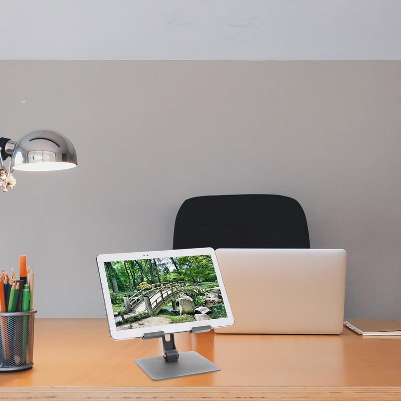 Foldable Metal Tablet Stand Universal Adjustable Tablet Holder for Desk Office Use with Nonskid Base Gray - Image 3