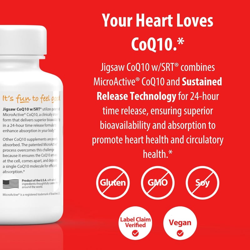 Jigsaw Health CoQ10 wSRT  Heart Health Support  with Sustained Release Technology  60 Capsules - Image 4