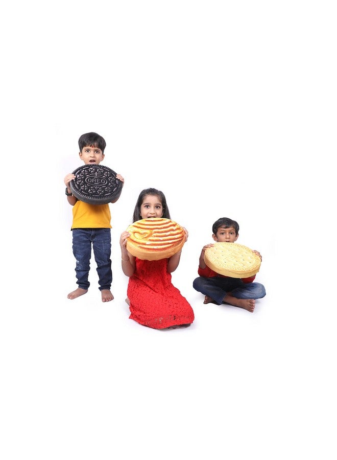 Keshav Creation Polyester Biscuit Cushion, Round Shape Biscuit, Stuffed Cushions Toy Seat Pad -Multicolored Decorative Cushion. (12X 12 Inch) (Set of 3) - Image 3