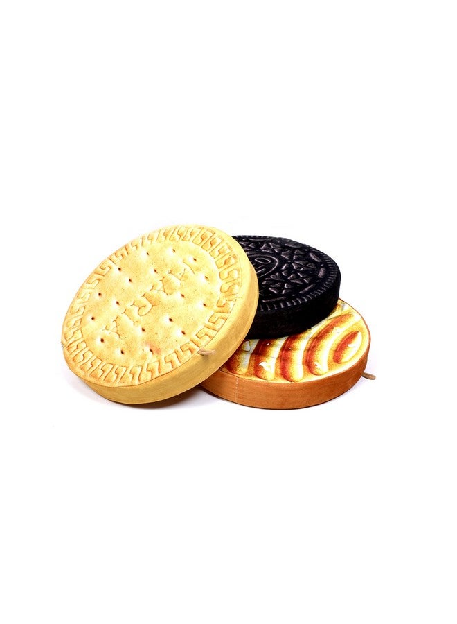 Keshav Creation Polyester Biscuit Cushion, Round Shape Biscuit, Stuffed Cushions Toy Seat Pad -Multicolored Decorative Cushion. (12X 12 Inch) (Set of 3) - Image 1