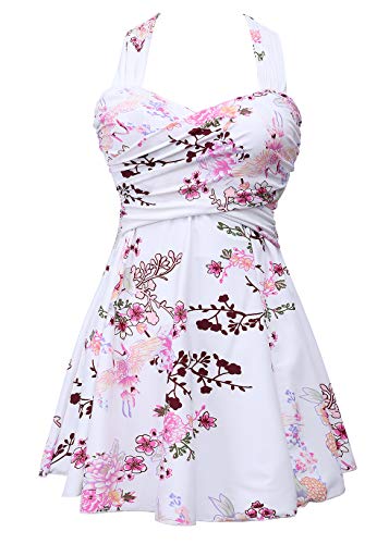 COCOPEAR Women's Elegant Crossover One Piece Swimdress Floral Skirted Swimsuit Floral 38 2XL/14-16 - Image 1