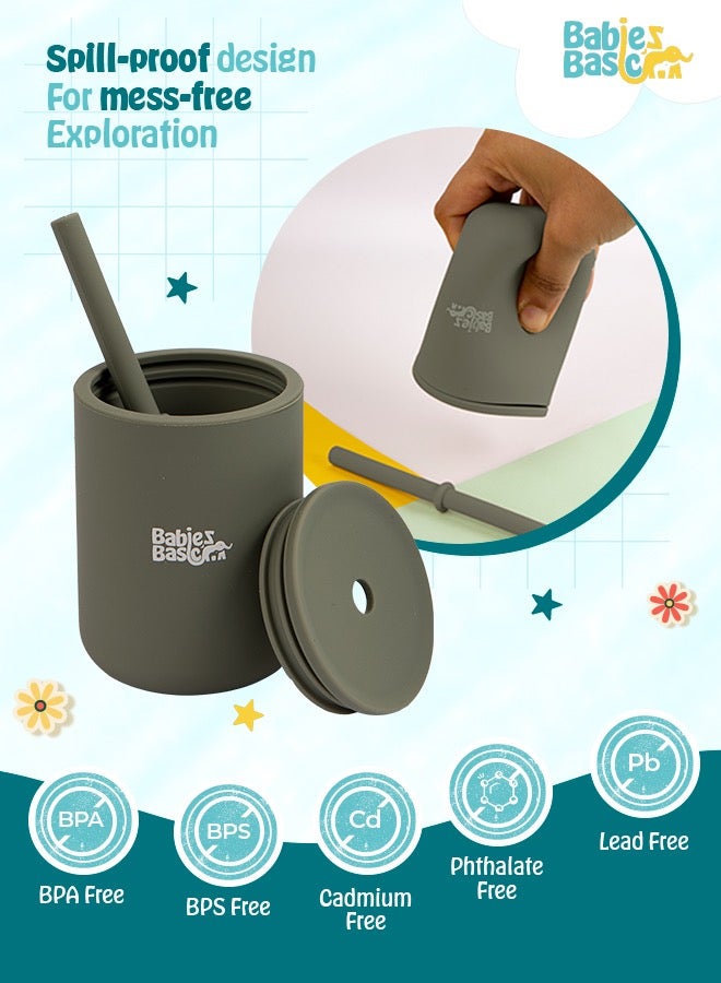 بابيز_بيسك كوب سيليكون للأطفال من المرحلة الثالثة مع شفاطة - أخضر - Image 3