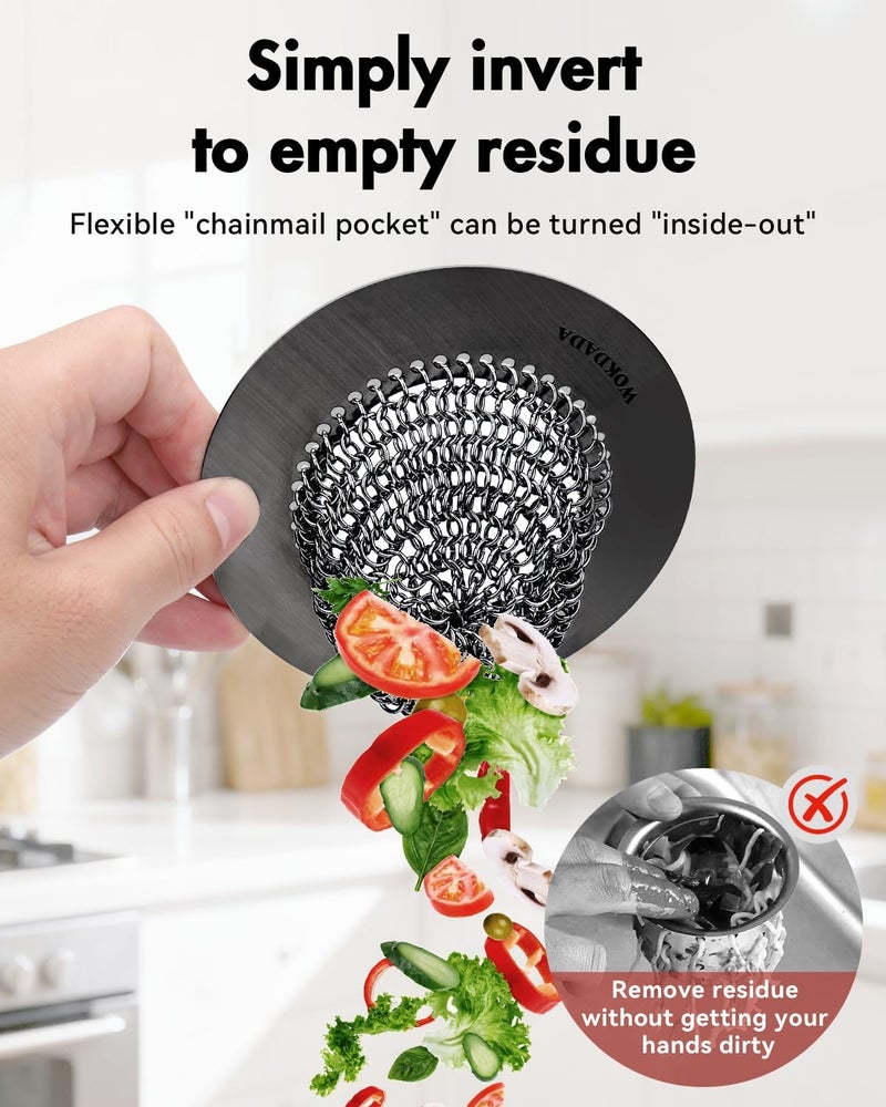 wokdada Black Kitchen Sink Strainer, Flippable Mesh Sink Drain Strainer, 304 Stainless Steel Sink Screen, Easy Clean Large Basket Strainer, Garbage Disposal Cover Fit for Standard Kitchen Drain - Image 3