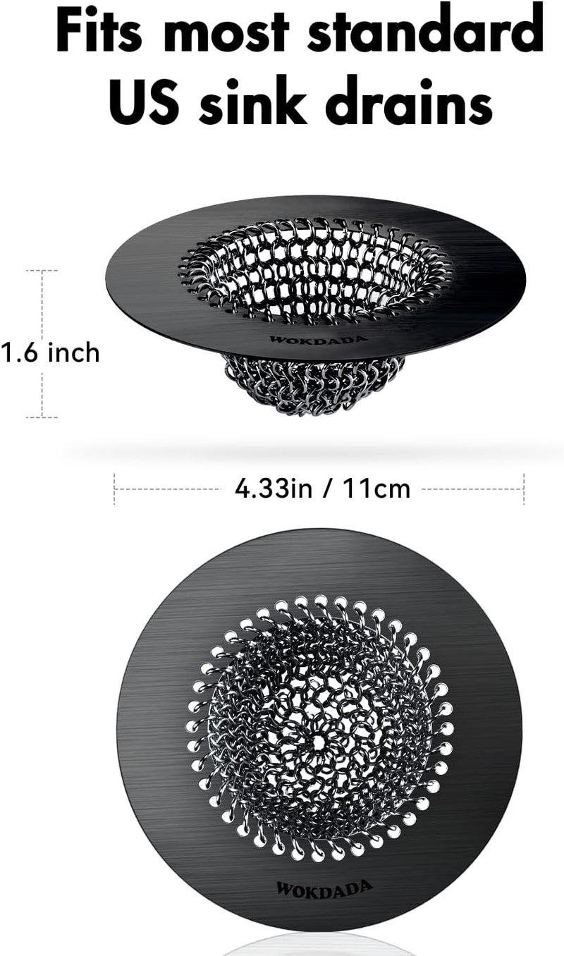 wokdada Black Kitchen Sink Strainer, Flippable Mesh Sink Drain Strainer, 304 Stainless Steel Sink Screen, Easy Clean Large Basket Strainer, Garbage Disposal Cover Fit for Standard Kitchen Drain - Image 4