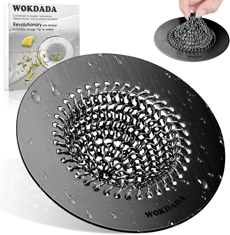 wokdada Black Kitchen Sink Strainer, Flippable Mesh Sink Drain Strainer, 304 Stainless Steel Sink Screen, Easy Clean Large Basket Strainer, Garbage Disposal Cover Fit for Standard Kitchen Drain - Image 1