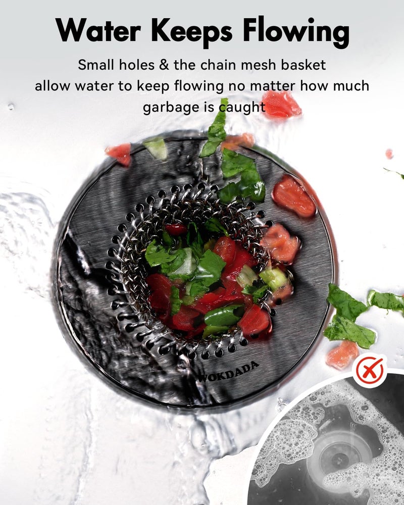 wokdada Black Kitchen Sink Strainer, Flippable Mesh Sink Drain Strainer, 304 Stainless Steel Sink Screen, Easy Clean Large Basket Strainer, Garbage Disposal Cover Fit for Standard Kitchen Drain - Image 5