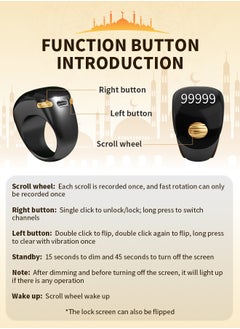 Generic Tasbeeh Ring with OLED Display, Roller Smart Counter with Silicone Finger Ring, Vibration Reminder, Suitable for Prayers and Meditations for Adults and Children  - Image 3