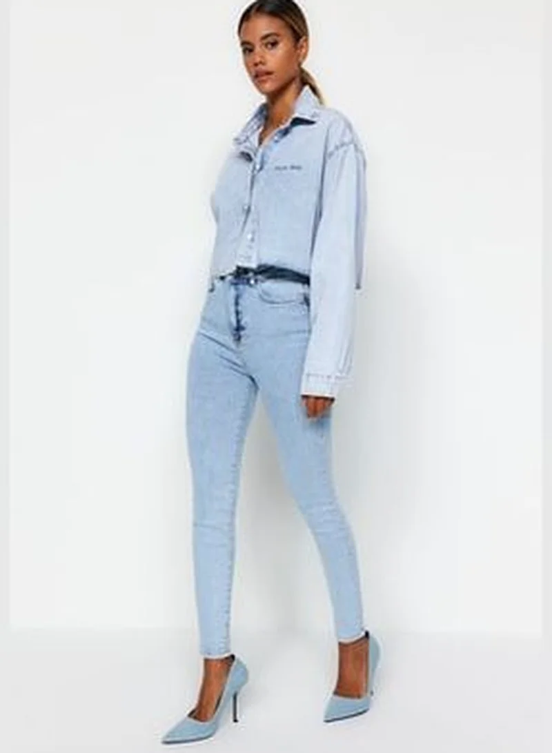 trendyol Light Blue High Waist Skinny Jeans TWOSS23JE00072