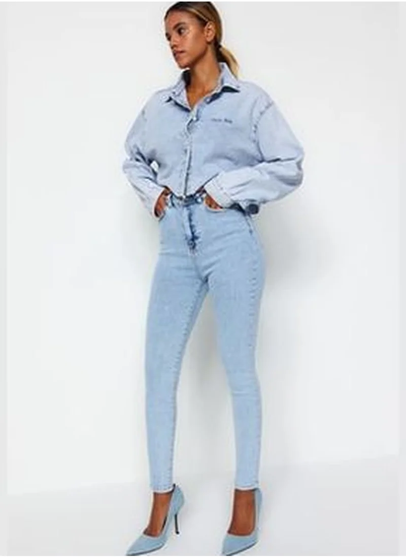 trendyol Light Blue High Waist Skinny Jeans TWOSS23JE00072