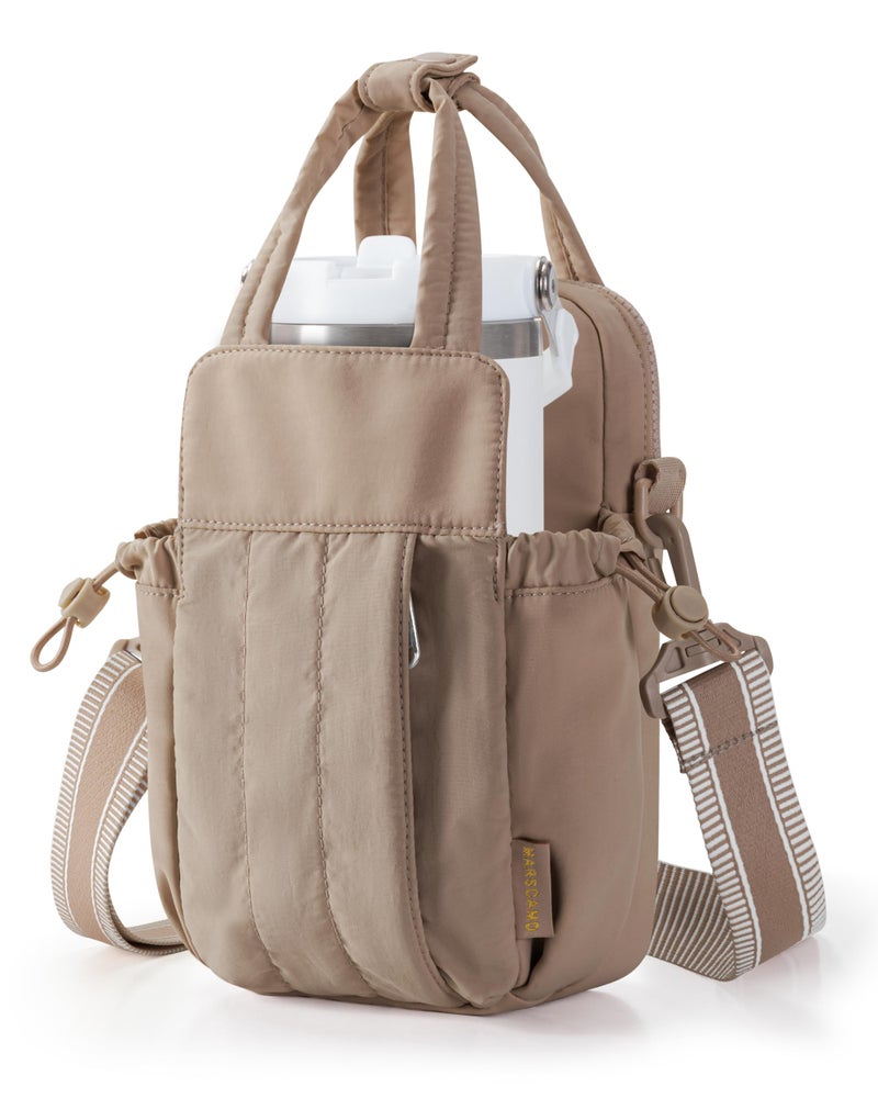 Marscamd Water Bottle Holder Bag with Strap for 32 oz, RFID Crossbody Water Bottle Carrier Bag for Walking, Travel, Gym, Hiking, Camel - Image 1
