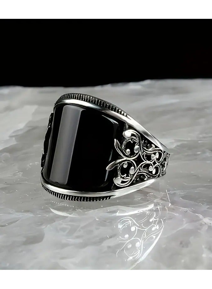 Home Clearance Sale Men's Vintage Business Style Black Enamel Carved Totem Ring - Perfect for Wedding & Engagement - Image 1