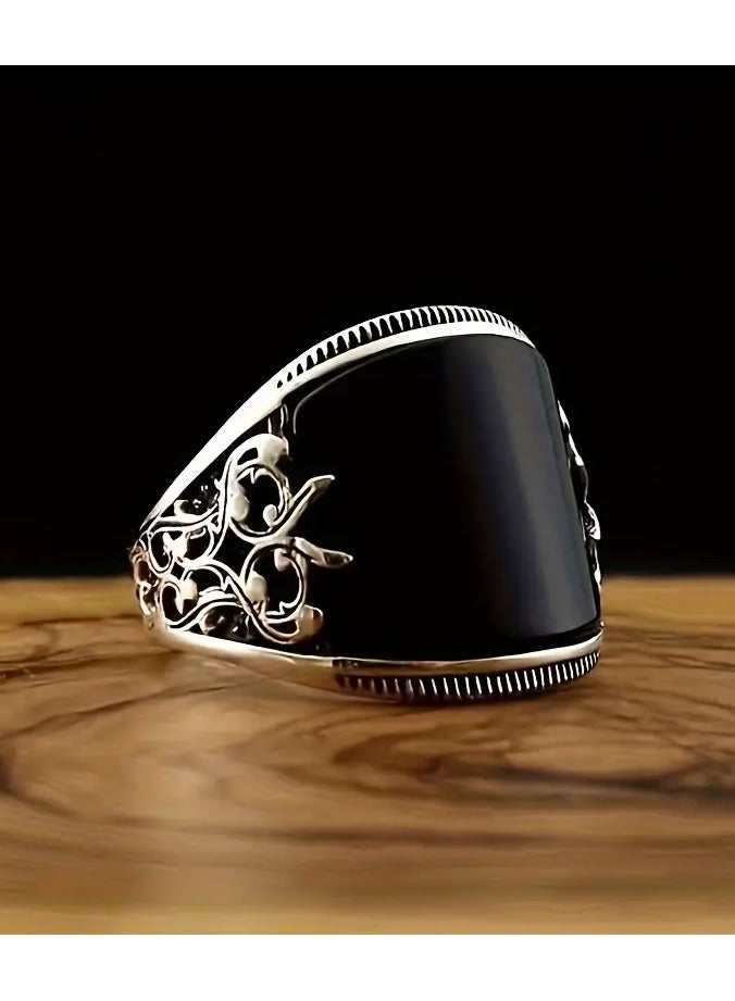 Home Clearance Sale Men's Vintage Business Style Black Enamel Carved Totem Ring - Perfect for Wedding & Engagement - Image 2