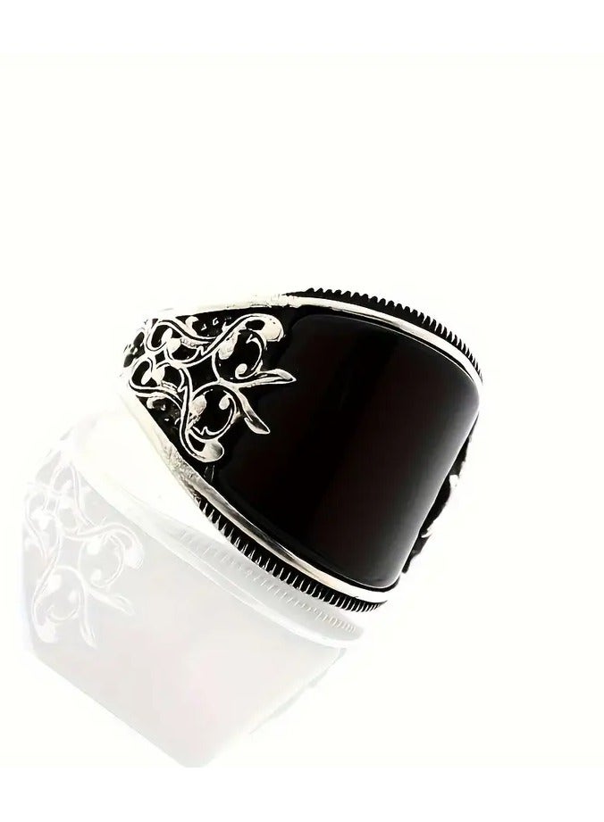 Home Clearance Sale Men's Vintage Business Style Black Enamel Carved Totem Ring - Perfect for Wedding & Engagement - Image 3