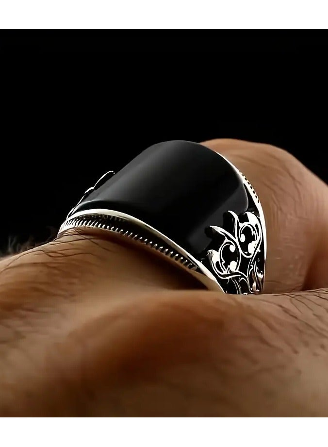 Home Clearance Sale Men's Vintage Business Style Black Enamel Carved Totem Ring - Perfect for Wedding & Engagement - Image 4