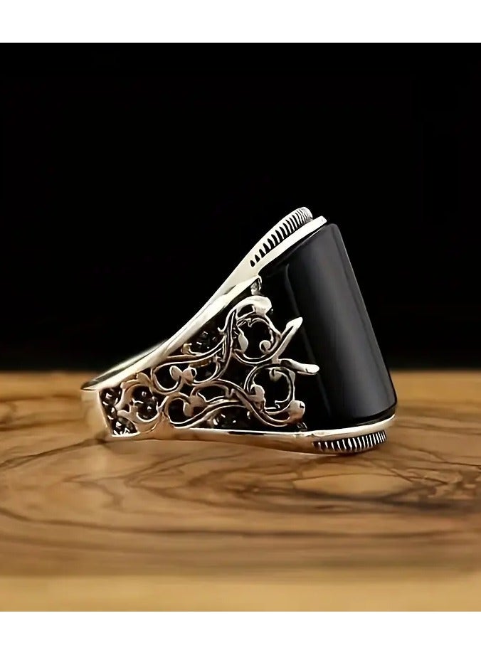 Home Clearance Sale Men's Vintage Business Style Black Enamel Carved Totem Ring - Perfect for Wedding & Engagement - Image 5