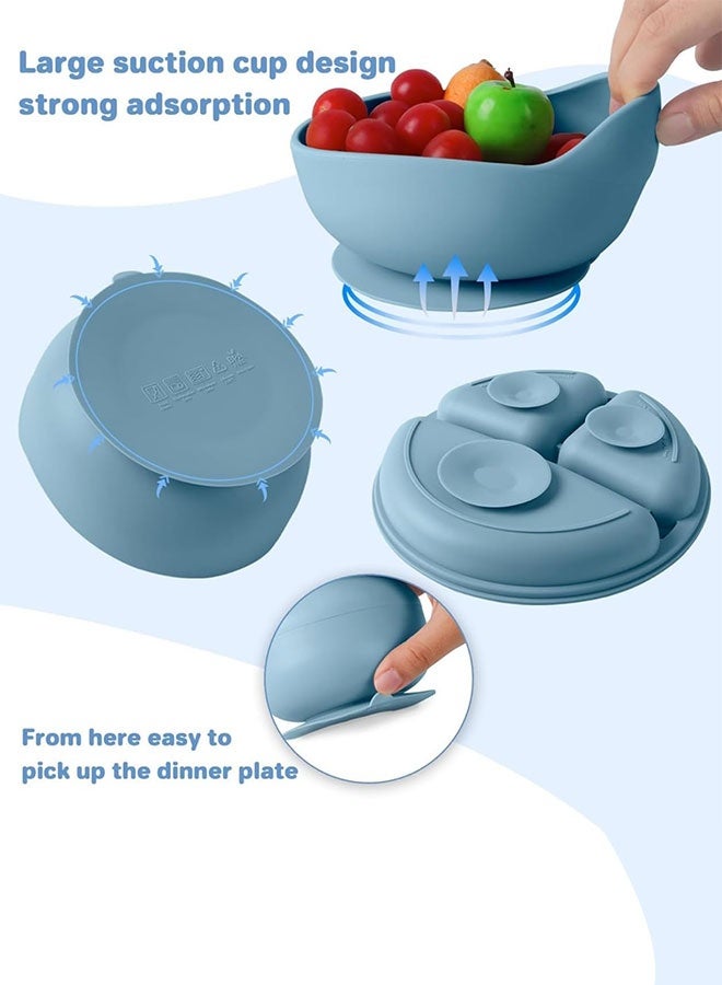 Sharpdo Silicone Baby Tableware Set, 6 Piece Baby Feeding Set with Suction Bowl and Divided Plate, Sippy Cup, Wooden Spoon and Fork, Toddler  Led Weaning Supplies with Adjustable Soft Silicone Bib - Image 5