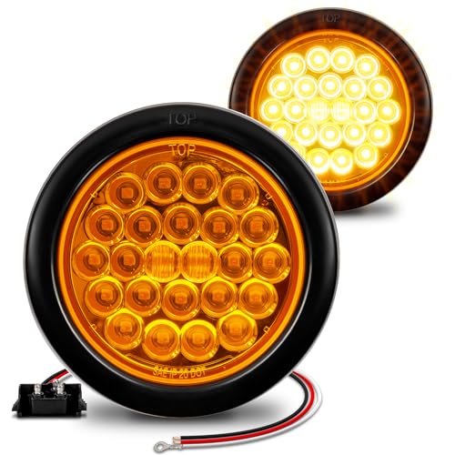 ONLINE LED STORE TRUE MODS 2pc 4" Round Amber 24 LED Trailer Tail Lights [DOT FMVSS 108] [SAE I6] [Grommet & Plug] [IP67 Waterproof] Park Turn Boat Horse Trailer Lights for RV Semi Truck Flatbed Camper - Image 1