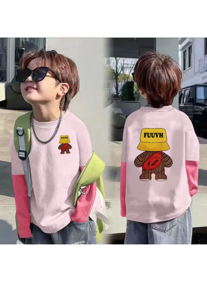 Pure Cotton Children's Long-sleeve T-shirt, Spring And Autumn Korean Style Trendy Cartoon Melade Base Shirt For Older Children, Popular For Outdoor Wear
