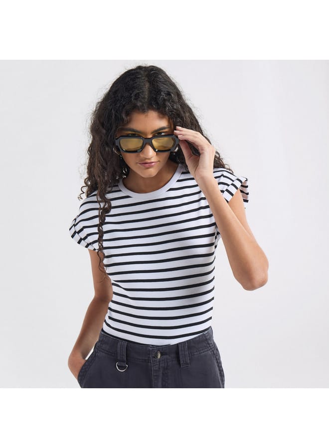 Splash FAV Striped Crew Neck Bodysuit with Extended Sleeves  - Image 1