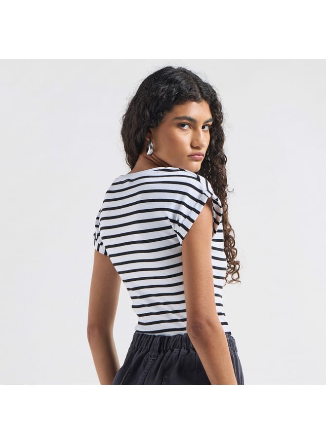 Splash FAV Striped Crew Neck Bodysuit with Extended Sleeves  - Image 3