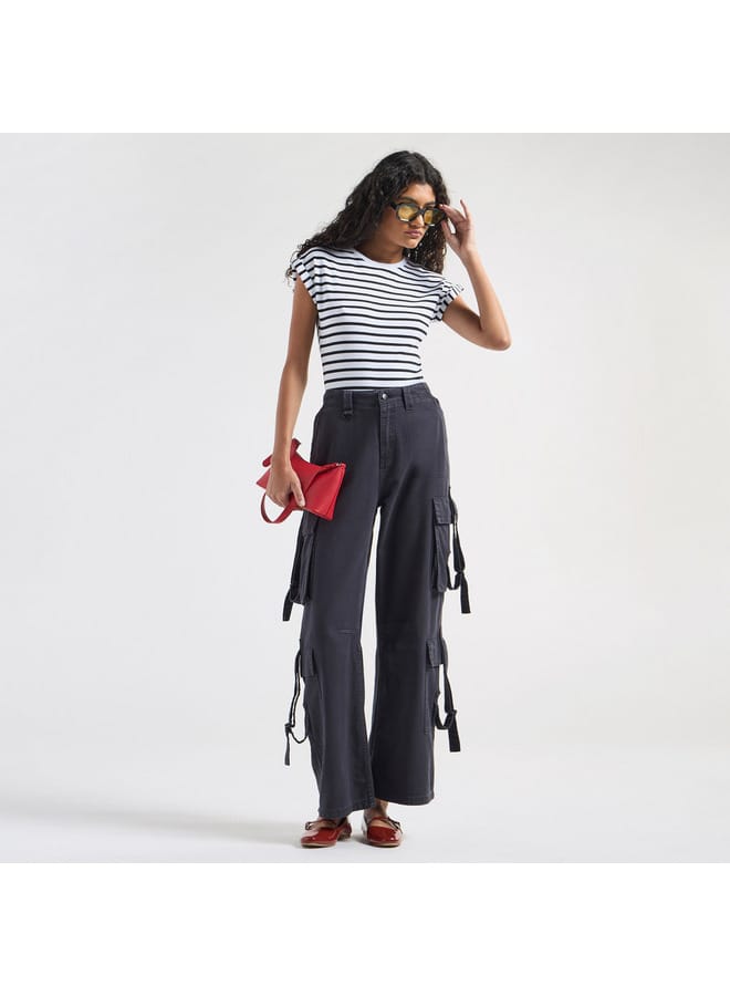 Splash FAV Striped Crew Neck Bodysuit with Extended Sleeves  - Image 2