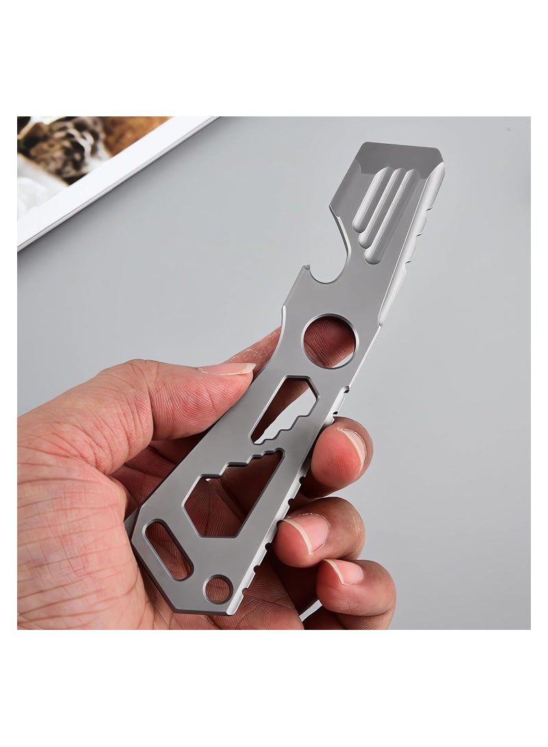 SYOSI Mini EDC Pry Bar - Small Keychain Prybar Multitool for everyday carry, 4 in 1 Stainless Steel Edc Gadgets Multi Tools. Keychain Bottle Opener, Gray Multi Tool (Small EDC Pry Bar Silver)  - Image 2