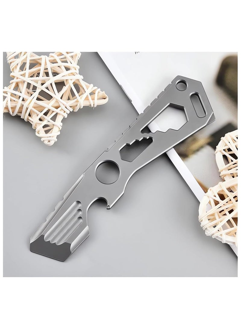 SYOSI Mini EDC Pry Bar - Small Keychain Prybar Multitool for everyday carry, 4 in 1 Stainless Steel Edc Gadgets Multi Tools. Keychain Bottle Opener, Gray Multi Tool (Small EDC Pry Bar Silver)  - Image 3