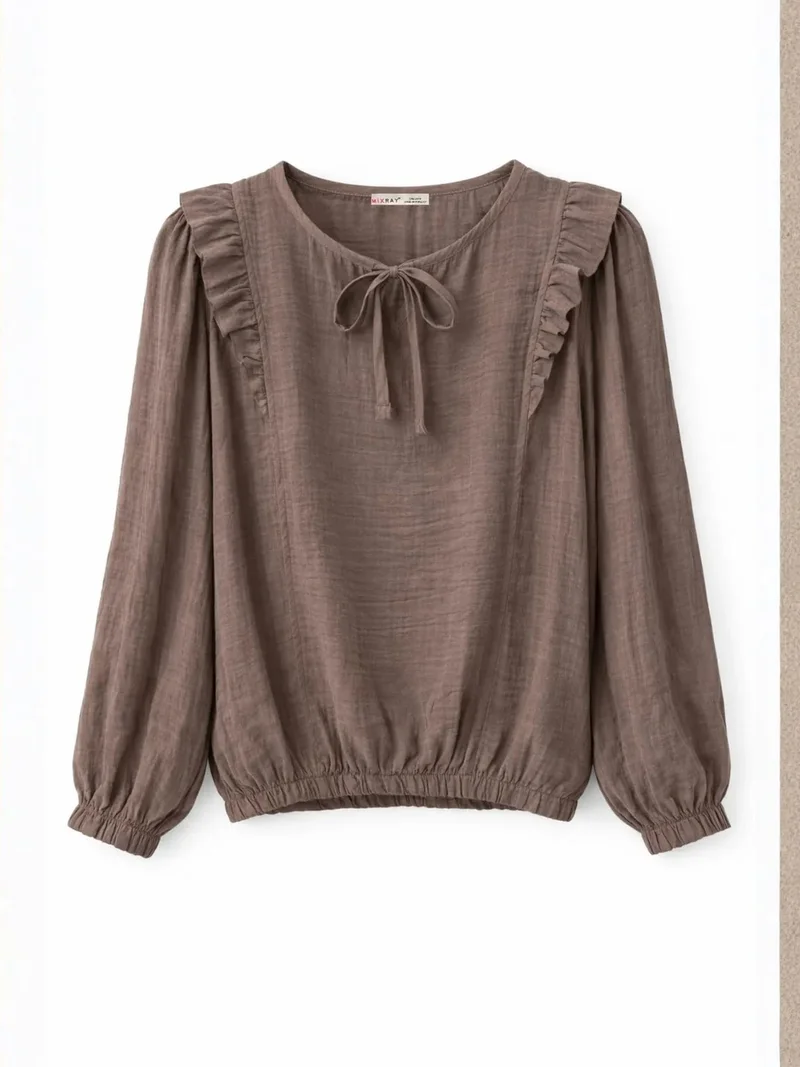 MixRay MIXRAY Textured Frilly Crew Neck Blouse