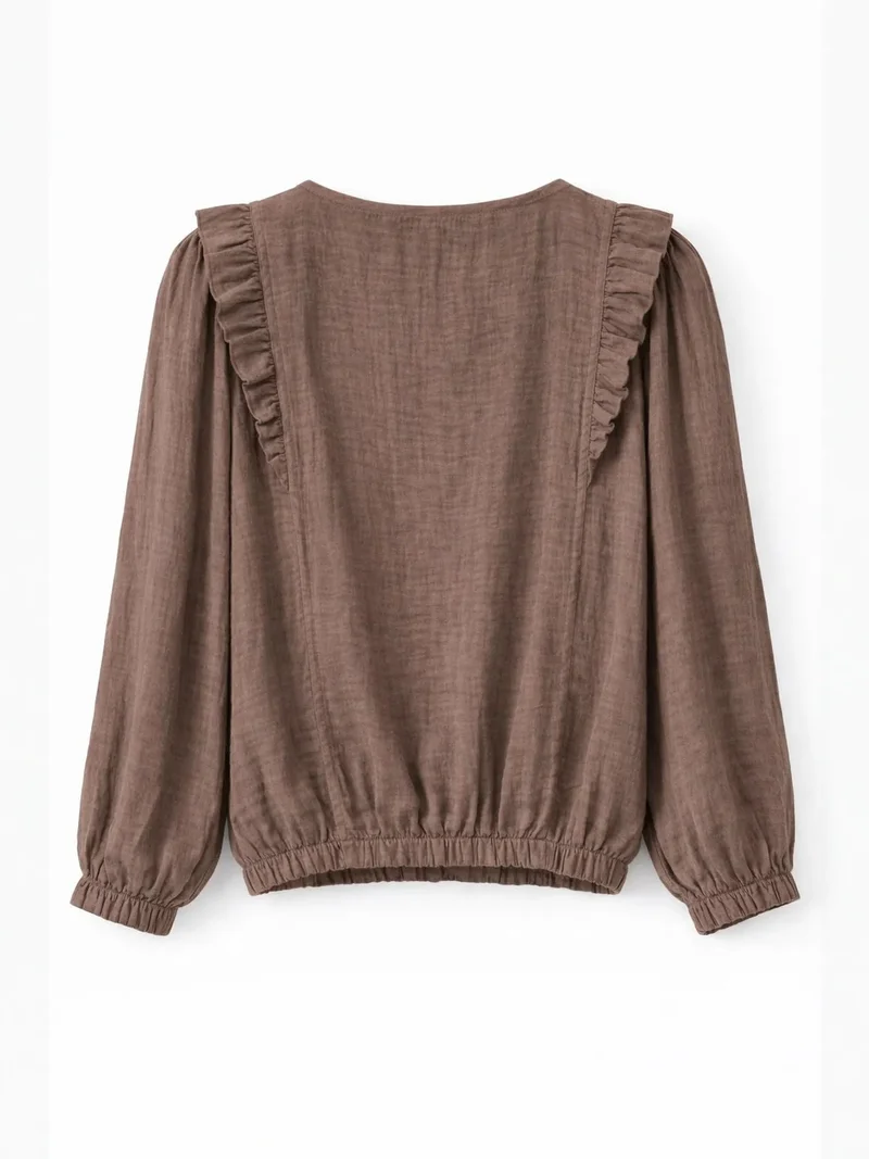 MIXRAY Textured Frilly Crew Neck Blouse