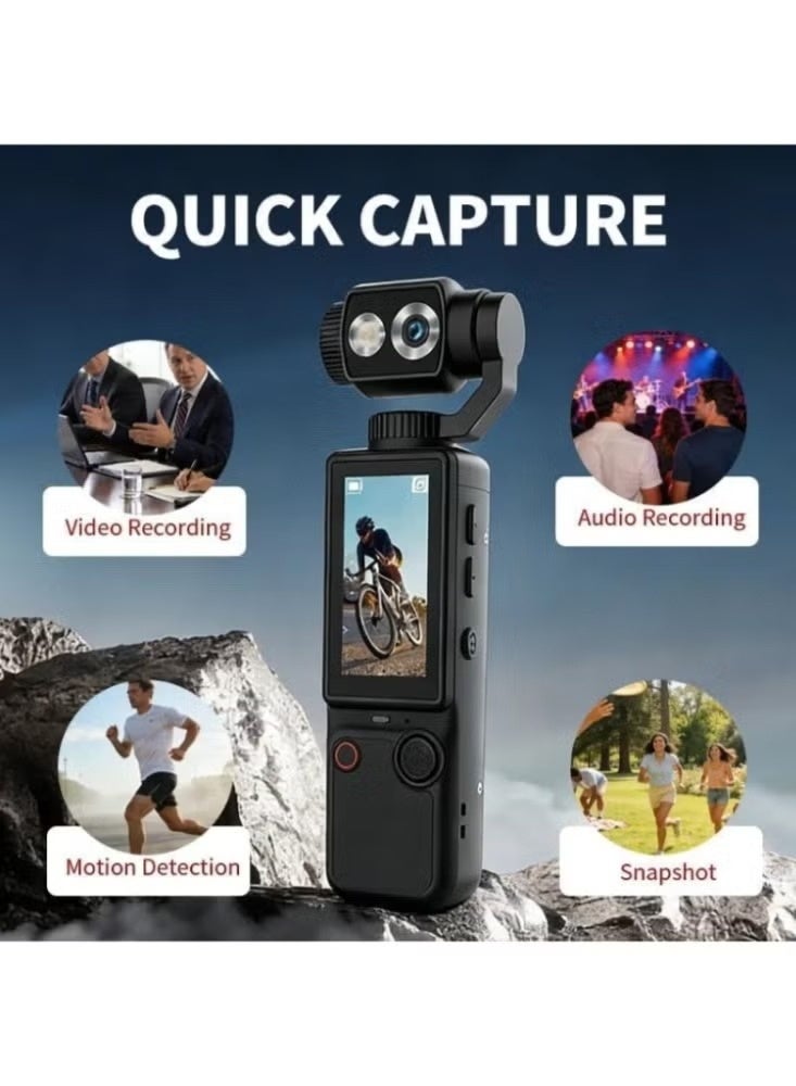 ELTRAZONE Q8 4K Ultra HD Pocket Vlog Camera – 1-Inch Sensor, 3-Axis Gimbal Stabilizer, 32GB Memory Card Included, Portable Mini Camera for Vlogging & Travel, Black - Image 4