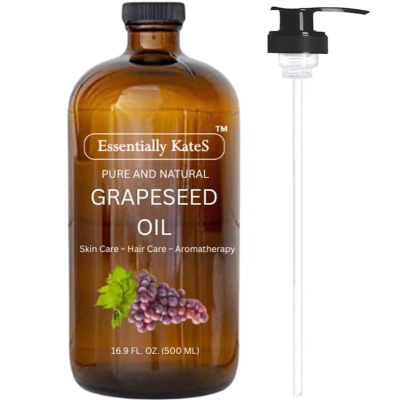 Essentially KateS Grapeseed Oil 169 Fl Oz A Huge Glass Bottle with a Pump 100 Pure and Natural Cold Pressed and HexaneFree Hair Skin and Body