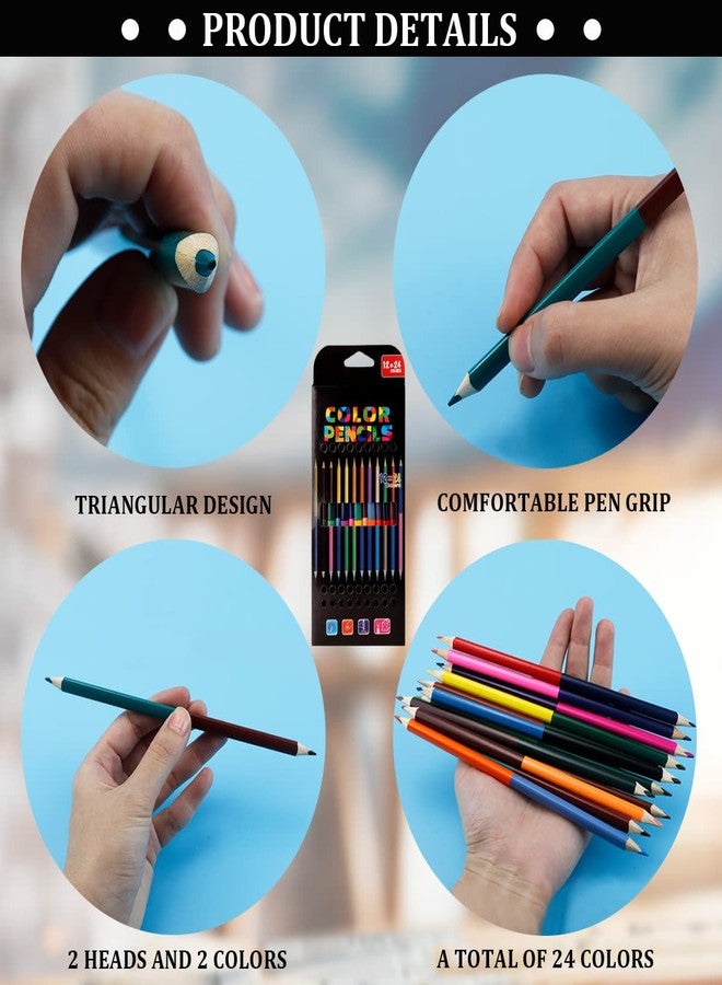 YOLUFER 24 Pieces Color Pencils 24Colors Double-ended Erasable Pencils Pre-sharpened Art Pencils for Drawing Checking Map Coloring Tests Grading - Image 3