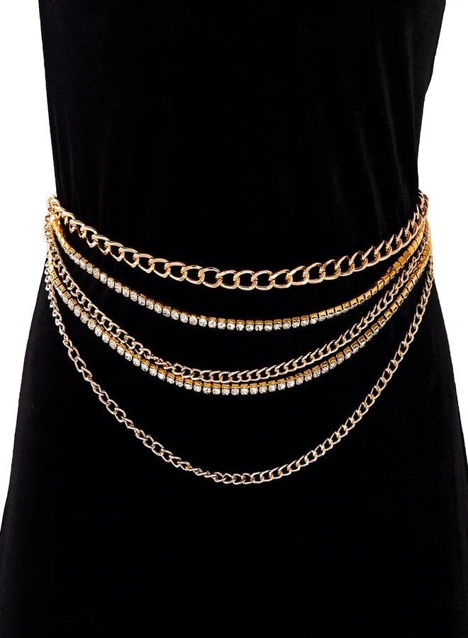 Bmirth Rhinestone Sparkly Waist Chain Gold Layered Waist Chains Crystal Belly Chain Tassels Body Jewelry for Women - Image 2