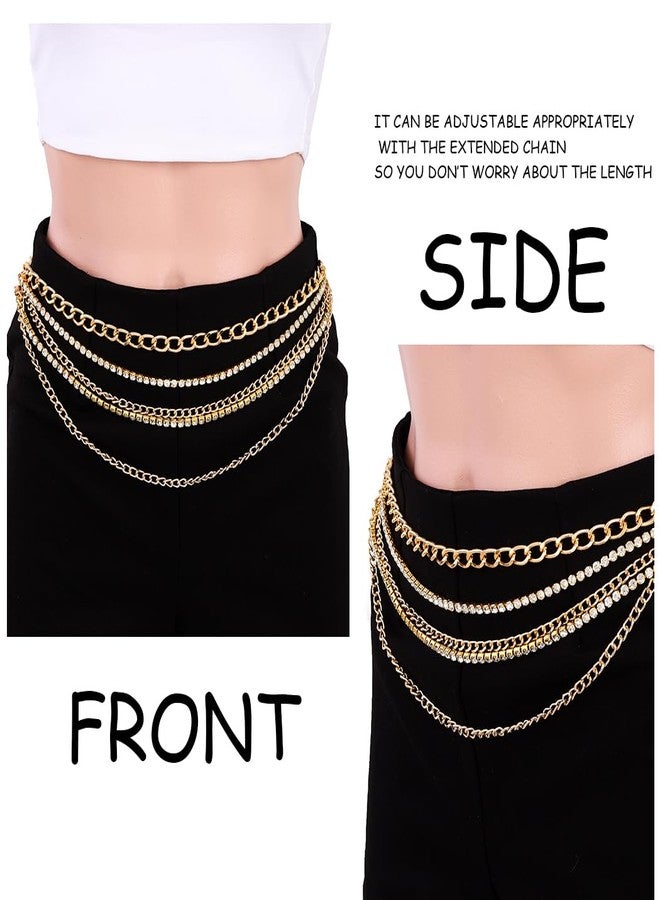 Bmirth Rhinestone Sparkly Waist Chain Gold Layered Waist Chains Crystal Belly Chain Tassels Body Jewelry for Women - Image 3