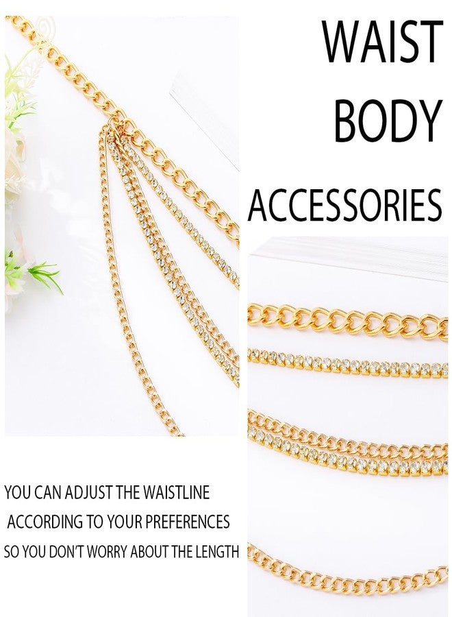 Bmirth Rhinestone Sparkly Waist Chain Gold Layered Waist Chains Crystal Belly Chain Tassels Body Jewelry for Women - Image 5