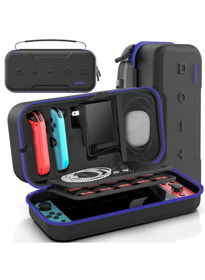 Oivo Switch OLED Carrying Case Compatible with Nintendo Switch & Switch OLED, Portable Switch Travel Carry Case Fit for Joy-Con and Adapter, Hard Shell Protective Switch Pouch Case with 20 Games, Blue  - Image 1