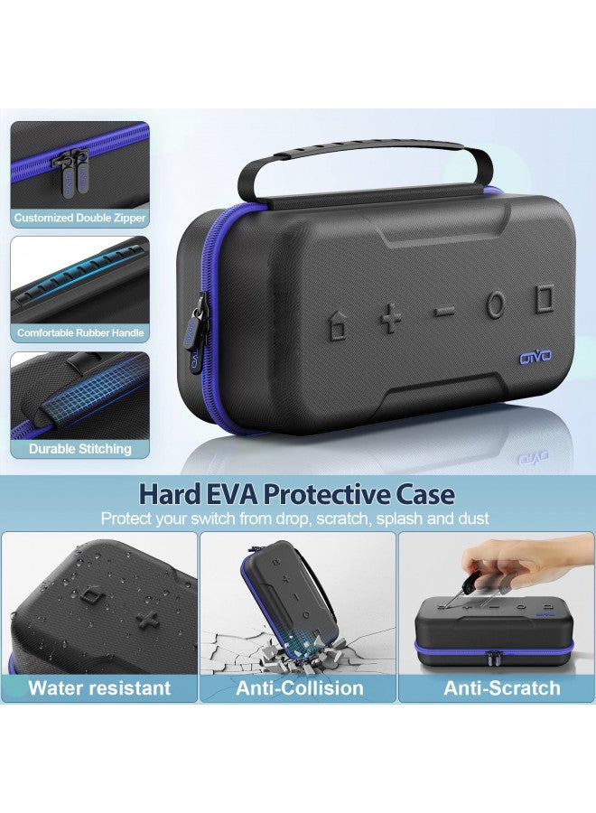 Oivo Switch OLED Carrying Case Compatible with Nintendo Switch & Switch OLED, Portable Switch Travel Carry Case Fit for Joy-Con and Adapter, Hard Shell Protective Switch Pouch Case with 20 Games, Blue  - Image 4