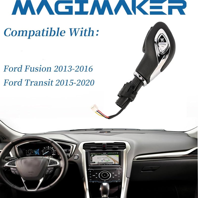 Generic Magimaker Automatic Gear Shift Knob Handle with Button DG9Z-7213-EA for Ford Fusion 2013-2016 / Transit 2015-2020 Gear Shifter Lever Selector (Chrome)  - Image 2