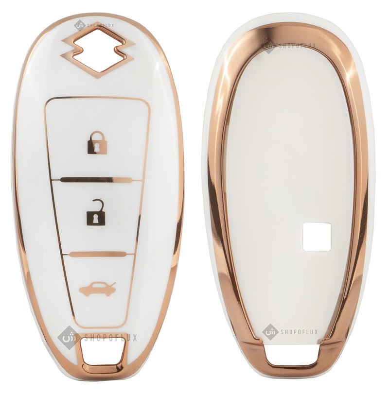 Shopoflux® TPU Key Cover Compatible with Baleno, Breeza, S Cross, Ciaz, Swift 3 Button Smart Key (White) - Image 1