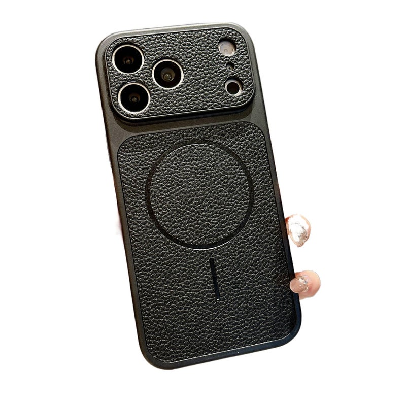 MS TPU MagSafe Case for iPhone 16 / 16 Plus / 16 Pro / 16 Pro Max with Drop Protection and Anti-Fingerprint plus Shockproof plus Strong Magnetic plus Leather Texture in Black - Image 1