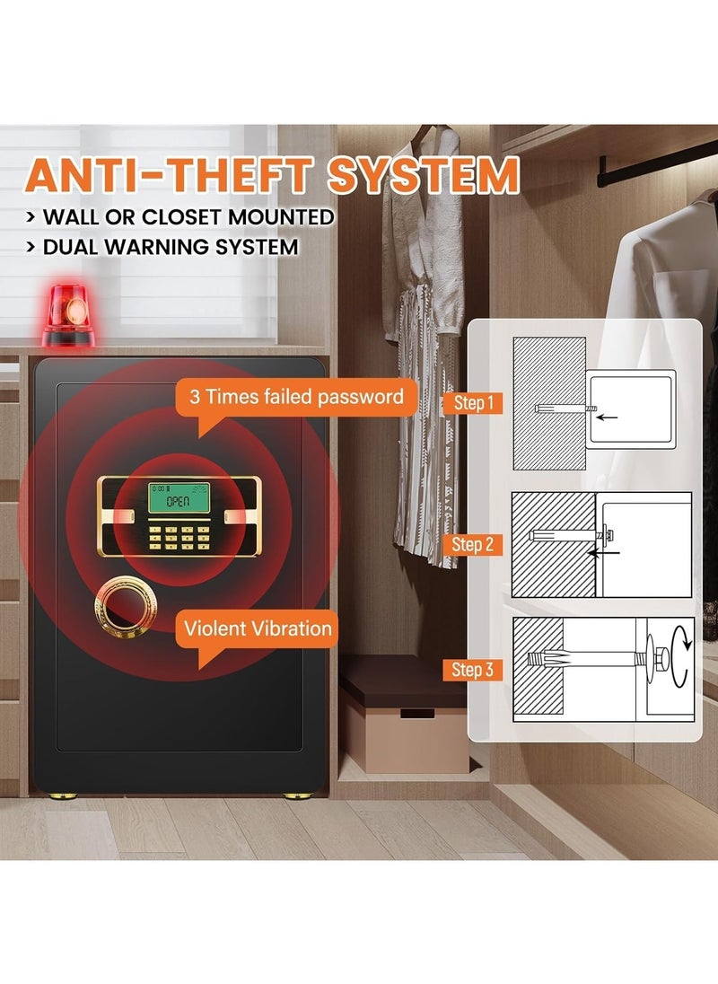 Safe box,Home Safe Box Fireproof Waterproof, Heavy Duty Fire proof Safe Boxes for Home Use, Removable Inner Cabinet and Shelf, Anti-Theft Digital Safe Box for Home Office Hotel,45x38x31cm